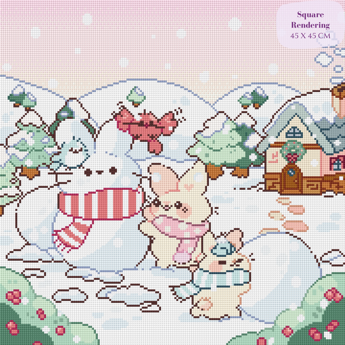 Winter Bunnies Hand-Rendered Diamond Painting