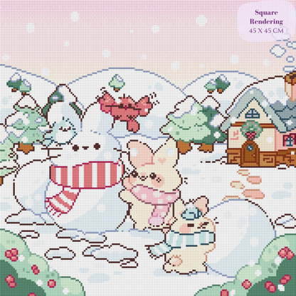Winter Bunnies Hand-Rendered Diamond Painting