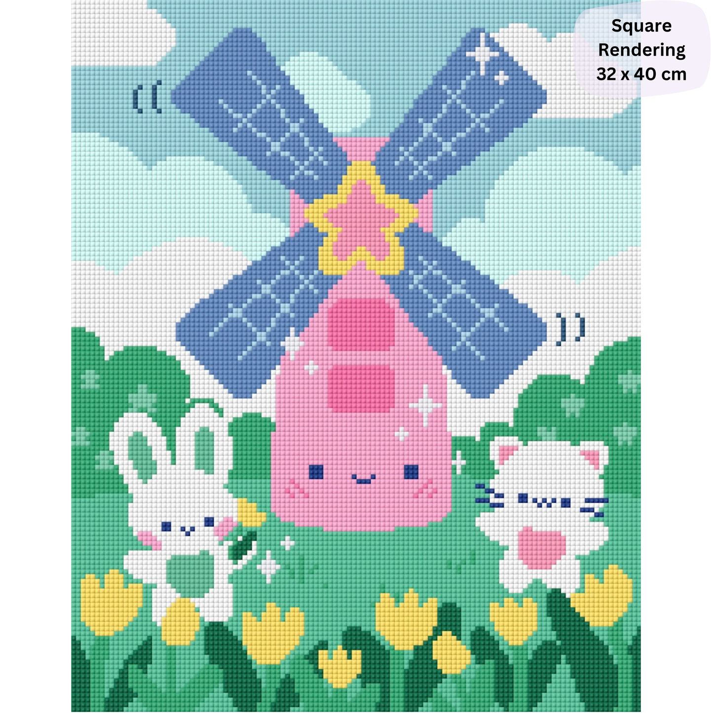 Tulip Valley Breeze: Hand-Rendered Diamond Painting
