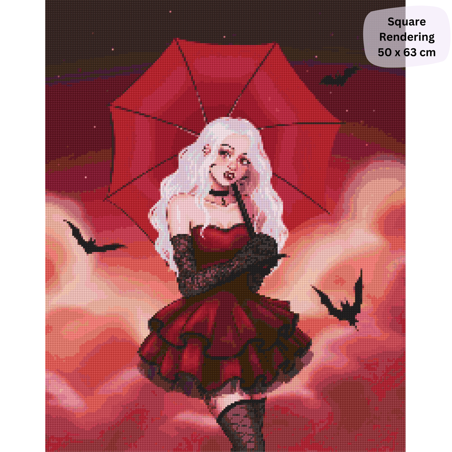 Red Night: Hybrid-Render Diamond Painting