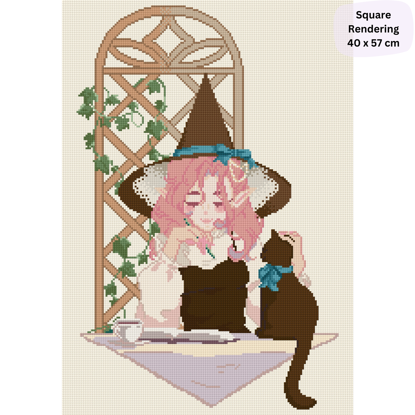 Tea Time in the Garden: Hand-Rendered Diamond Painting