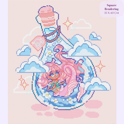 Bottled Mermaid Hand-Rendered Diamond Painting
