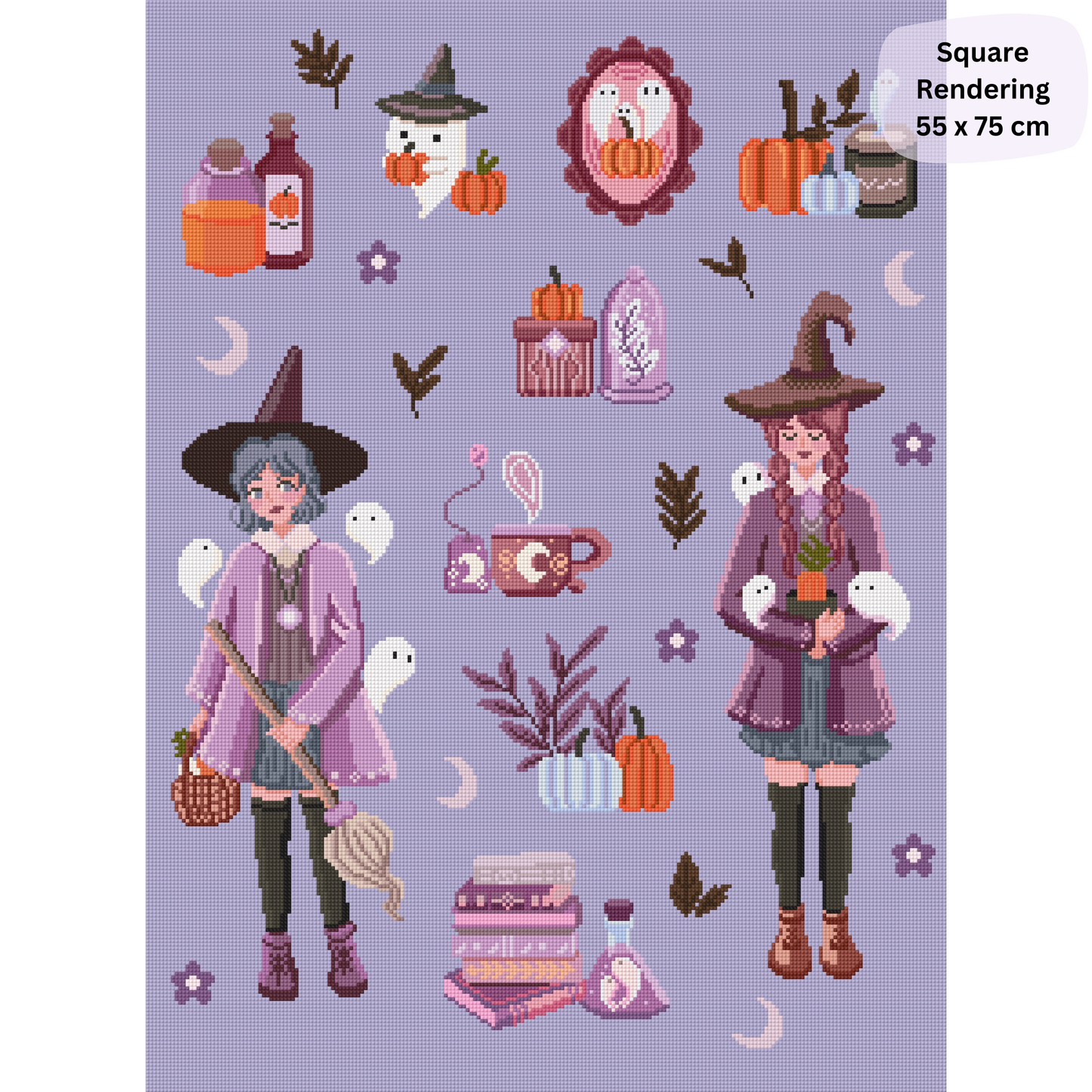 Pumpkin Spice & Spells: Hand-Rendered Diamond Painting
