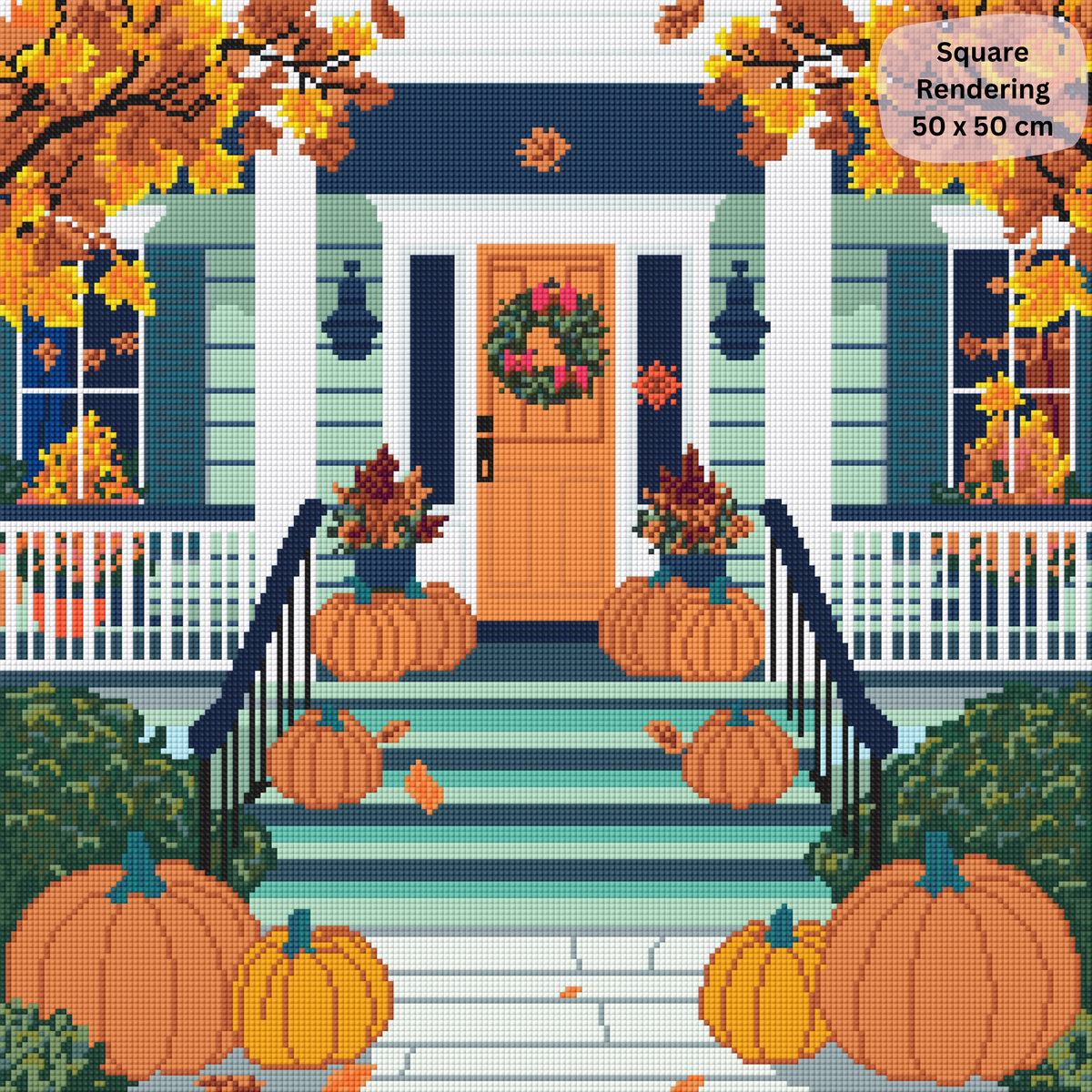 Pumpkin Porch Gathering Hand-Rendered Diamond Painting