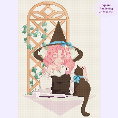 Tea Time in the Garden Hand-Rendered Diamond Painting