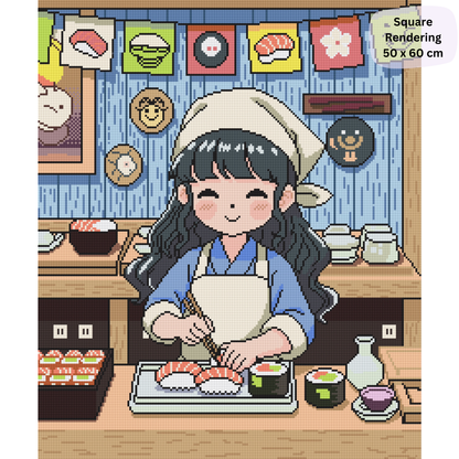 Happy Sushi Chef Hand-Rendered Diamond Painting