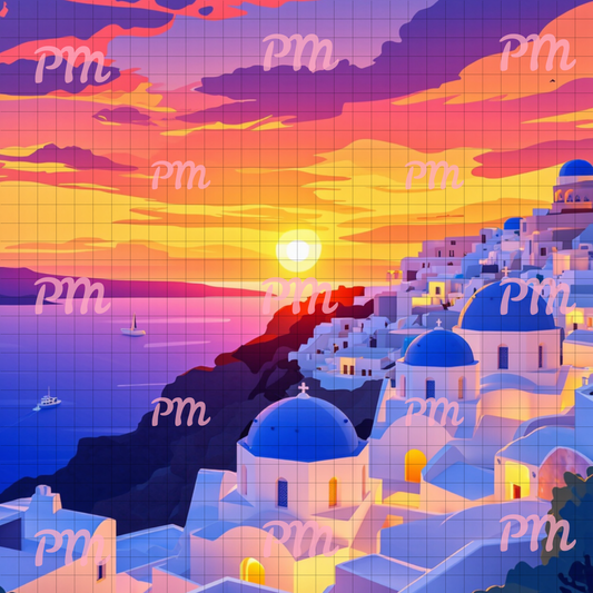Sunset Over Santorini: Diamond Painting Collection