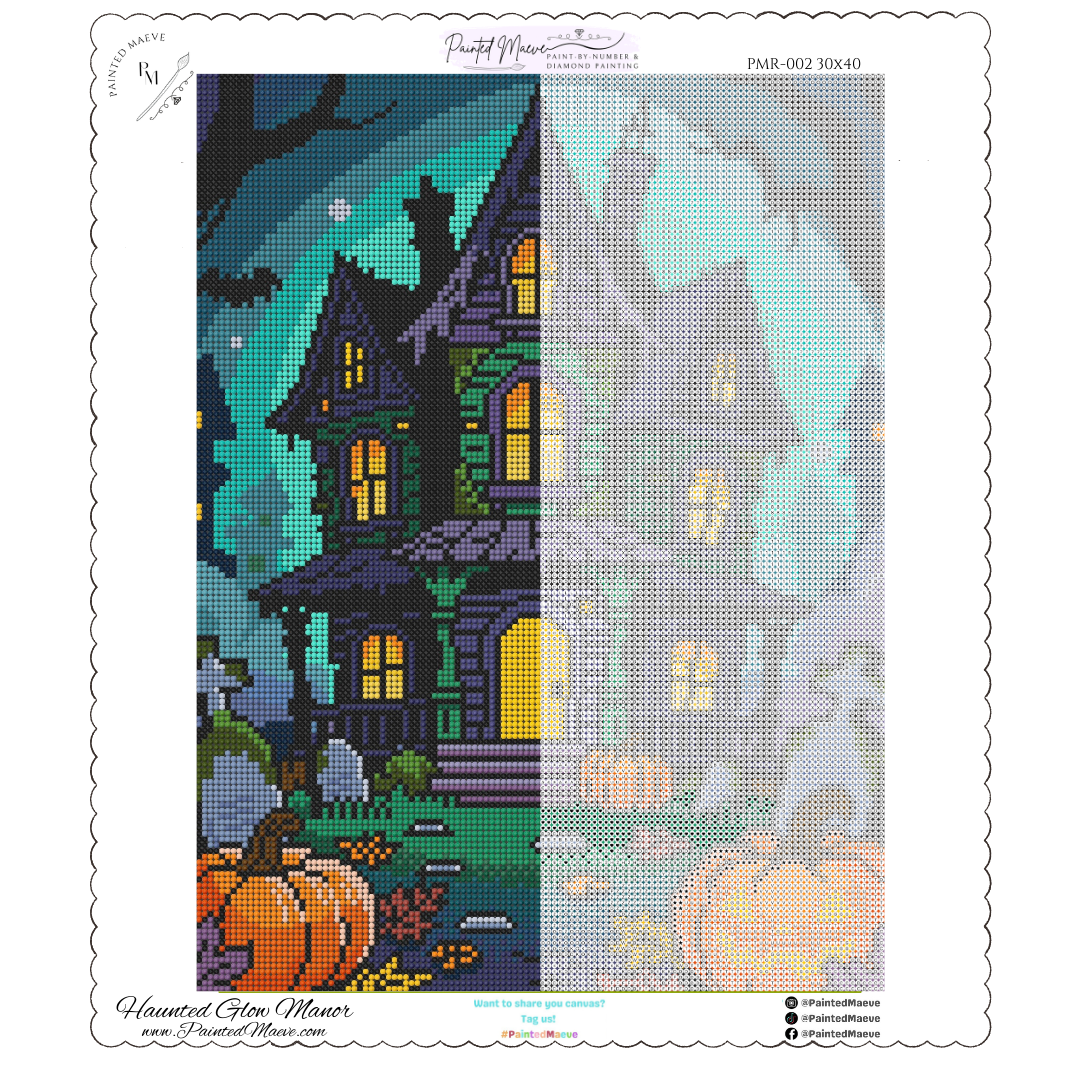 Haunted Glow Manor: Hand-Rendered Diamond Painting Halloween Collection