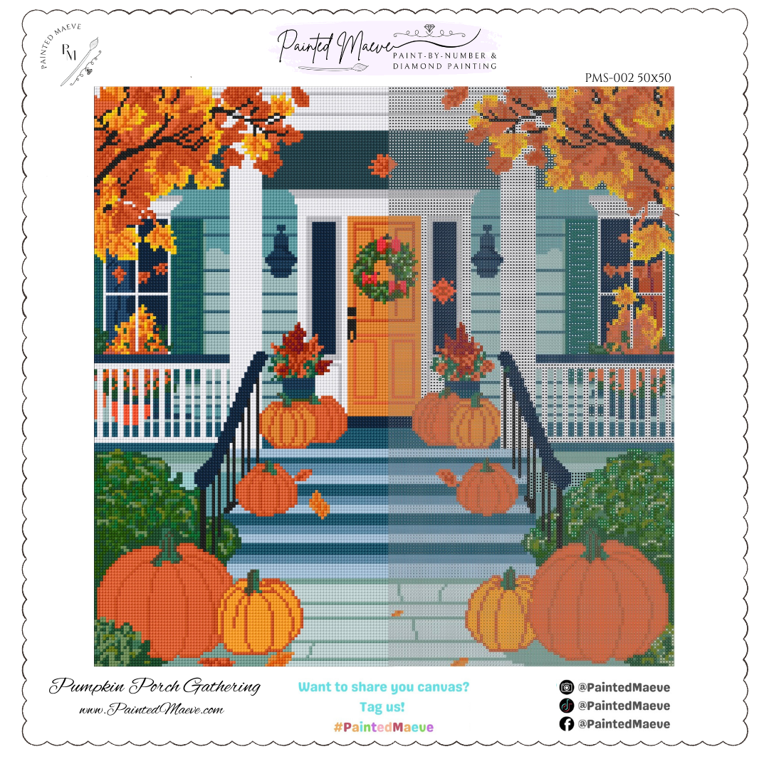Pumpkin Porch Gathering: Hand-Rendered Diamond Painting Halloween Collection