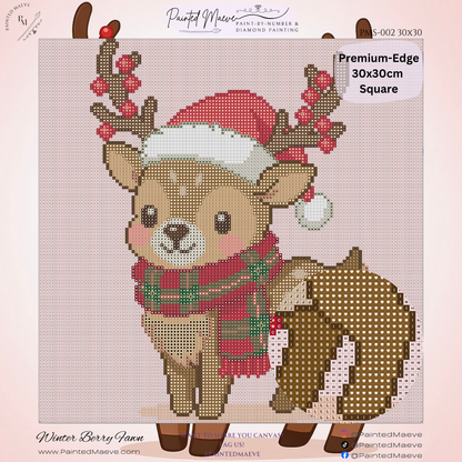 Winter Berry Fawn: Hand-Rendered Diamond Painting Christmas Collection