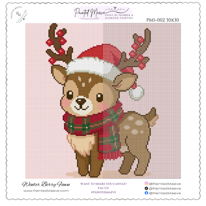 Winter Berry Fawn: Hand-Rendered Diamond Painting Christmas Collection
