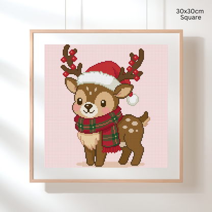 Winter Berry Fawn: Hand-Rendered Diamond Painting Christmas Collection