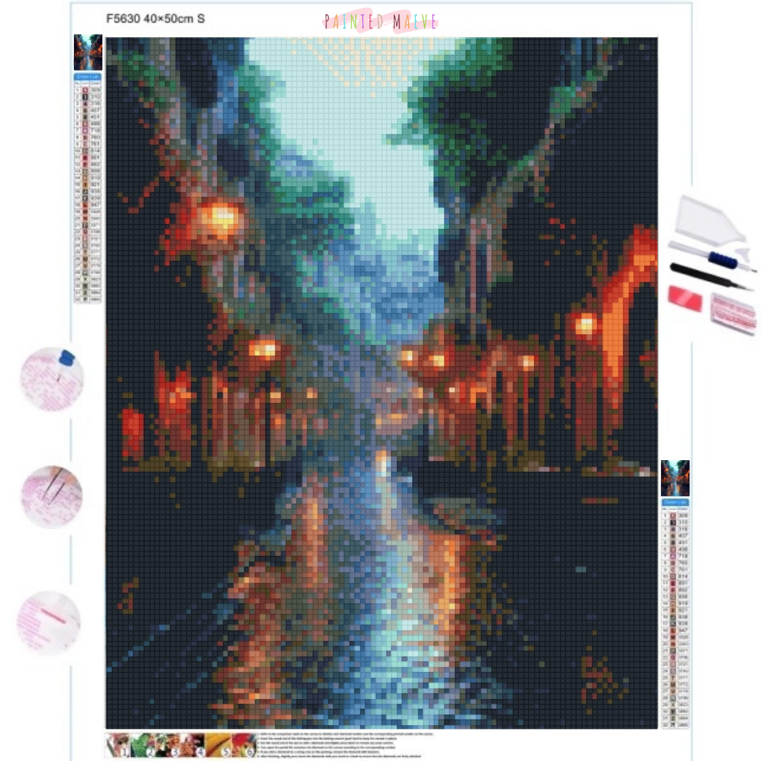 Rainy Night Stroll: Diamond Painting Collection