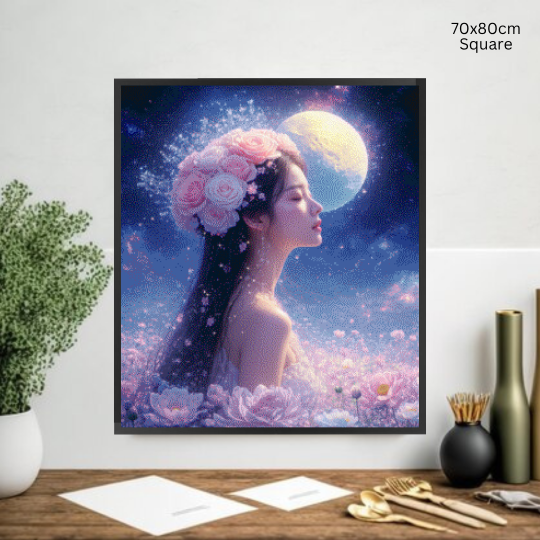 Moonlit Blossom Enchantress: Diamond Painting Collection