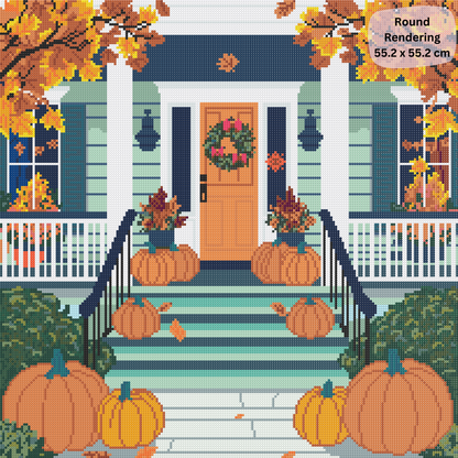 Pumpkin Porch Gathering Hand-Rendered Diamond Painting