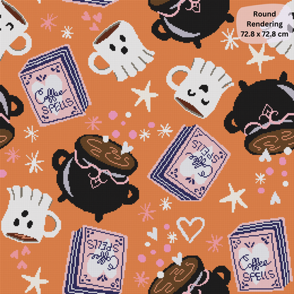 Spooky Coffee Spells: Hand-Rendered Diamond Painting