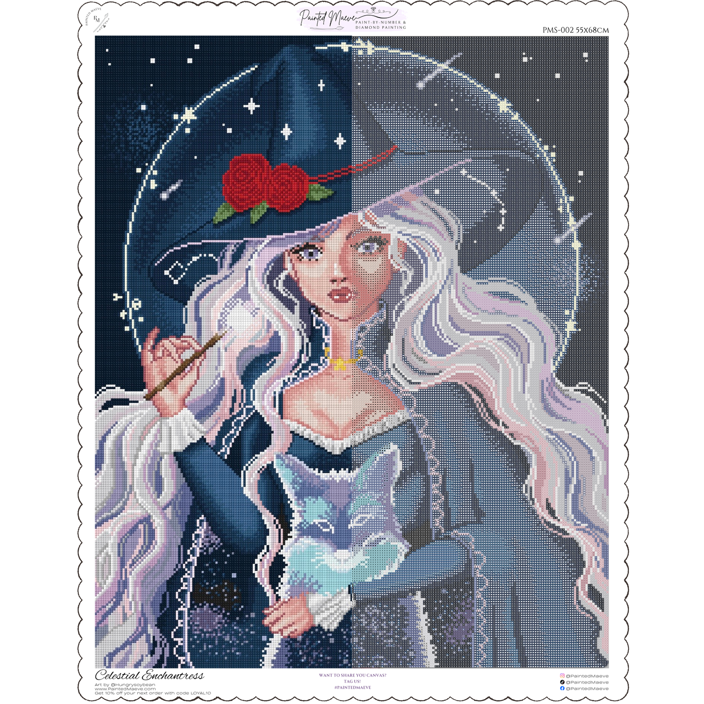 Celestial Enchantress: Hand-Rendered Diamond Painting