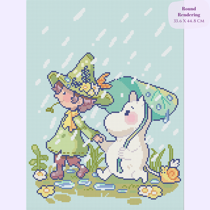 Rainy Wandering Hand-Rendered Diamond Painting