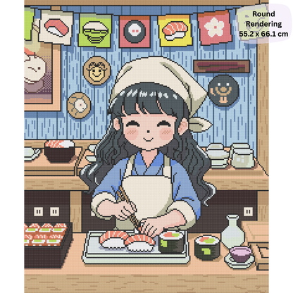 Happy Sushi Chef Hand-Rendered Diamond Painting