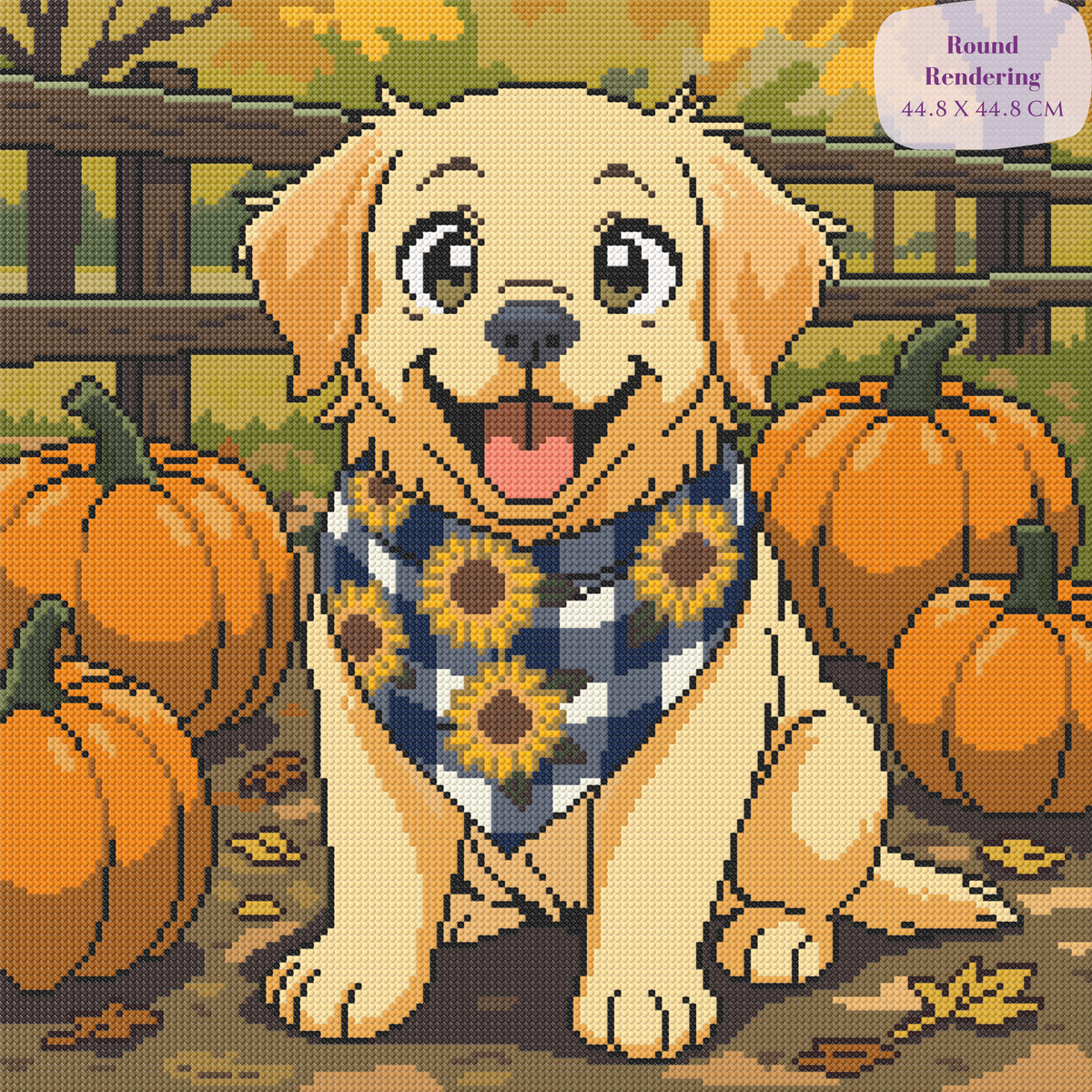 Pumpkin Patch Puppy Hand-Rendered Diamond Painting