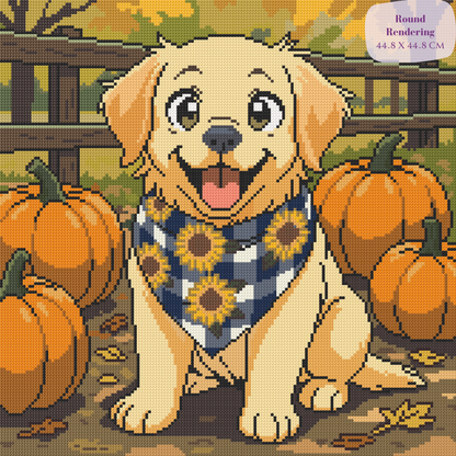 Pumpkin Patch Puppy Hand-Rendered Diamond Painting
