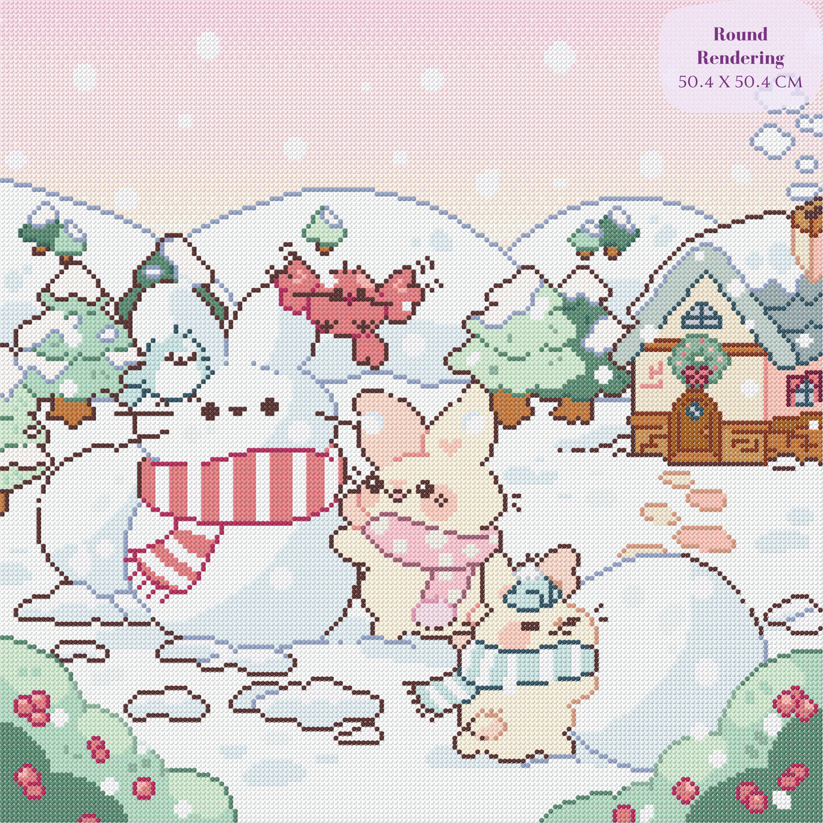 Winter Bunnies Hand-Rendered Diamond Painting
