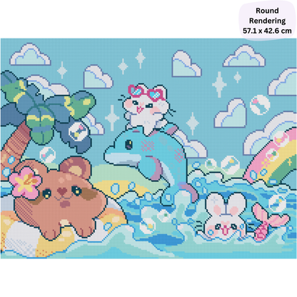 A Day at the Beach: Hand-Rendered Diamond Painting