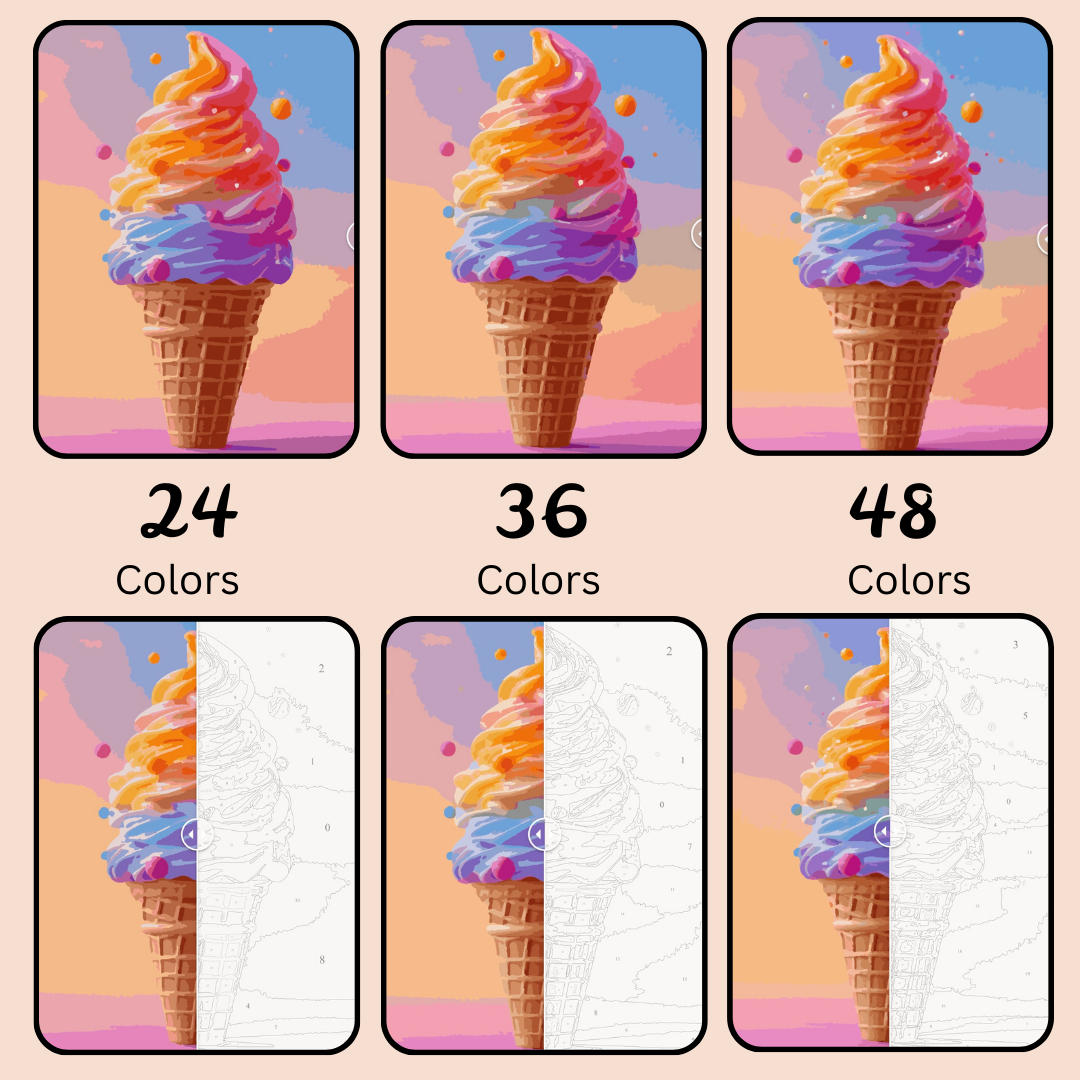 Rainbow Ice Cream: Paint-by-Number Collection (24/36/48 colors | No Frame)