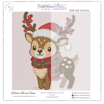 Winter Berry Fawn: Hand-Rendered Diamond Painting Christmas Collection