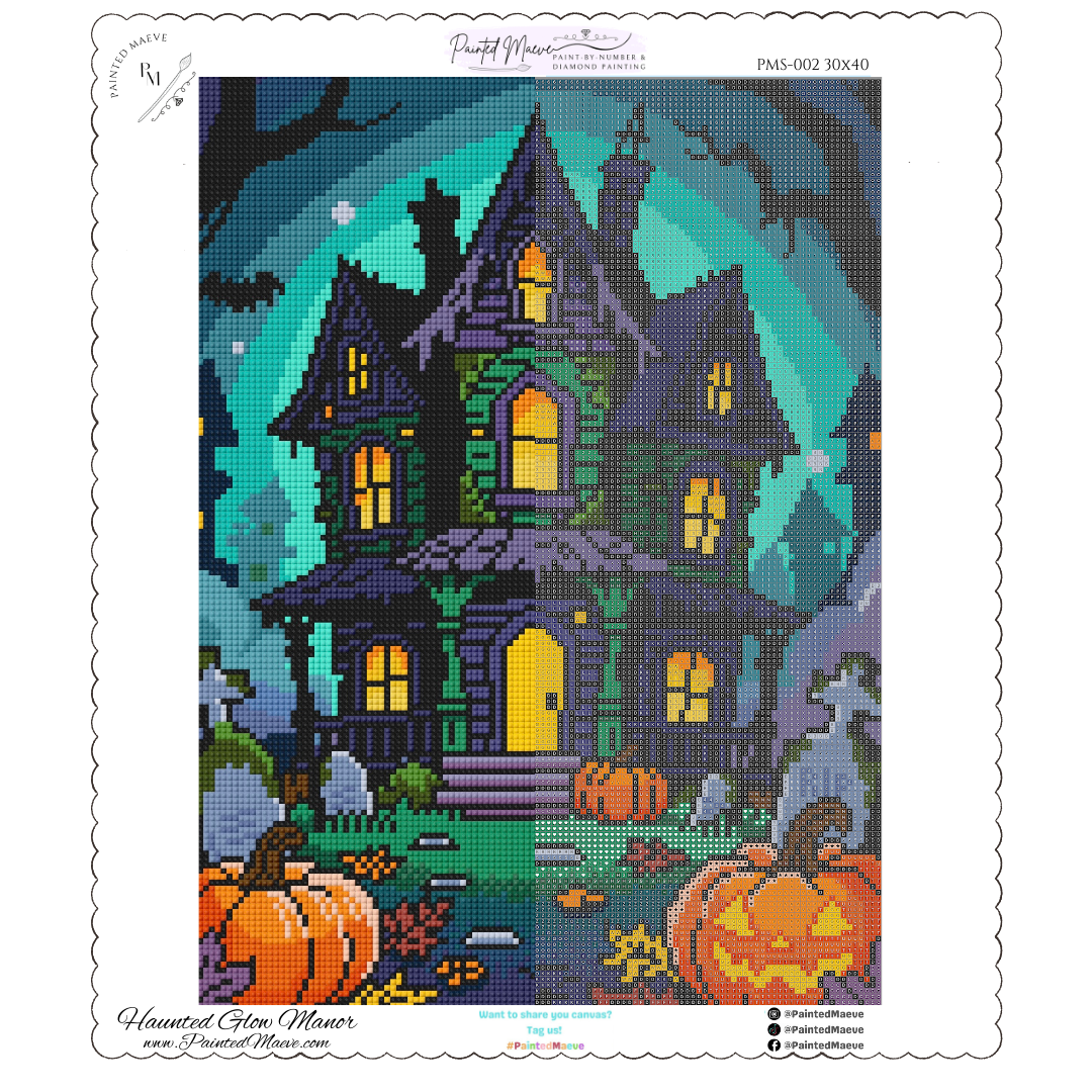Haunted Glow Manor: Hand-Rendered Diamond Painting Halloween Collection