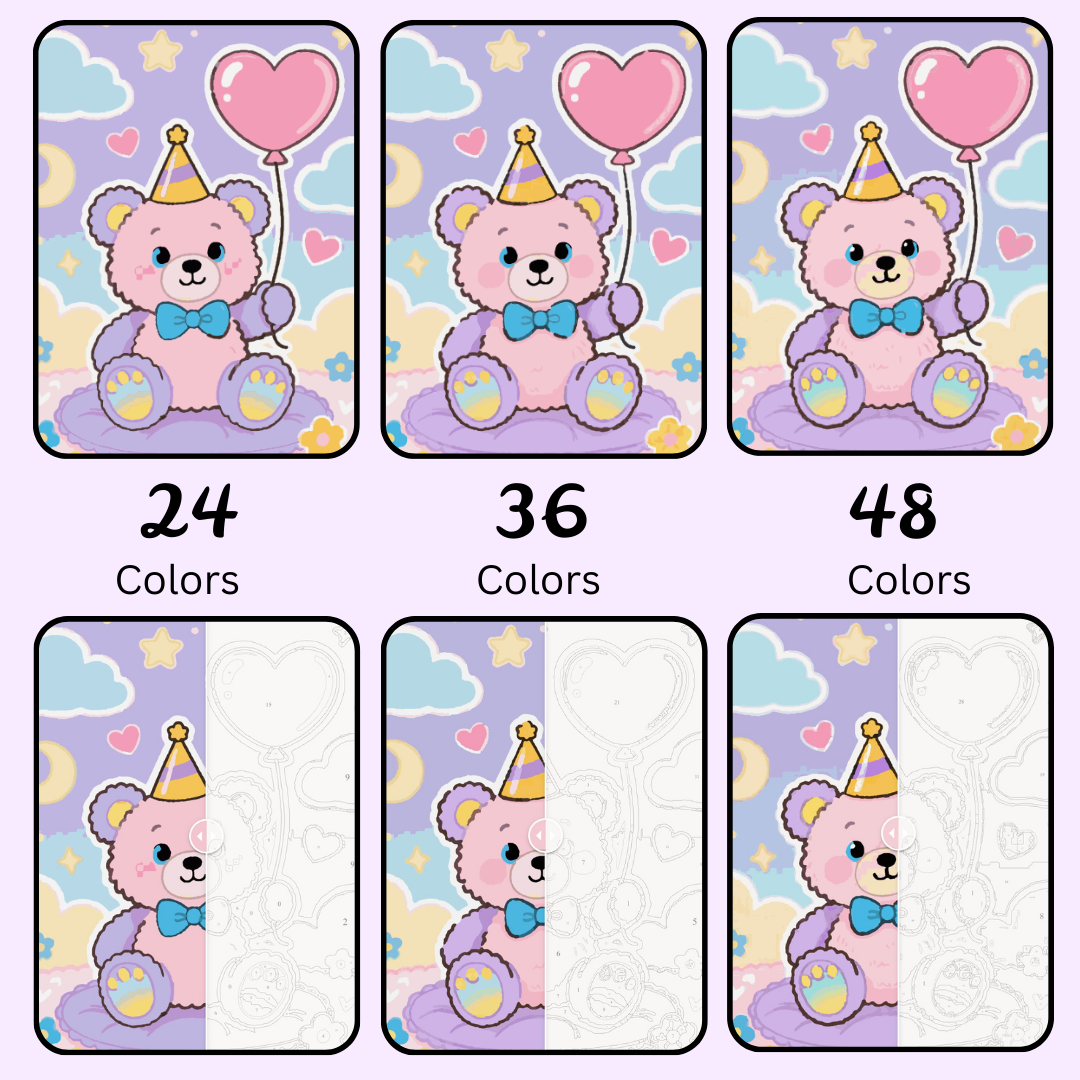 Party Teddy: Paint-by-Number Collection (24/36/48 colors | No Frame)