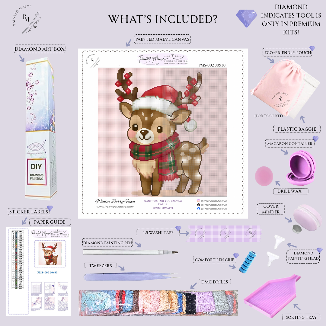 Winter Berry Fawn: Hand-Rendered Diamond Painting Christmas Collection