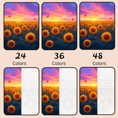 Sunrise Sunflower Meadow: Paint-by-Number Collection (24/36/48 colors | No Frame)
