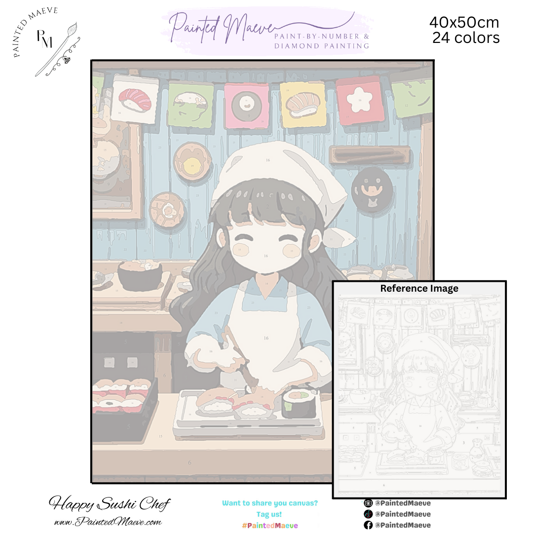 Happy Sushi Chef: Paint-by-Number Collection (24/36/48 colors | No Frame)
