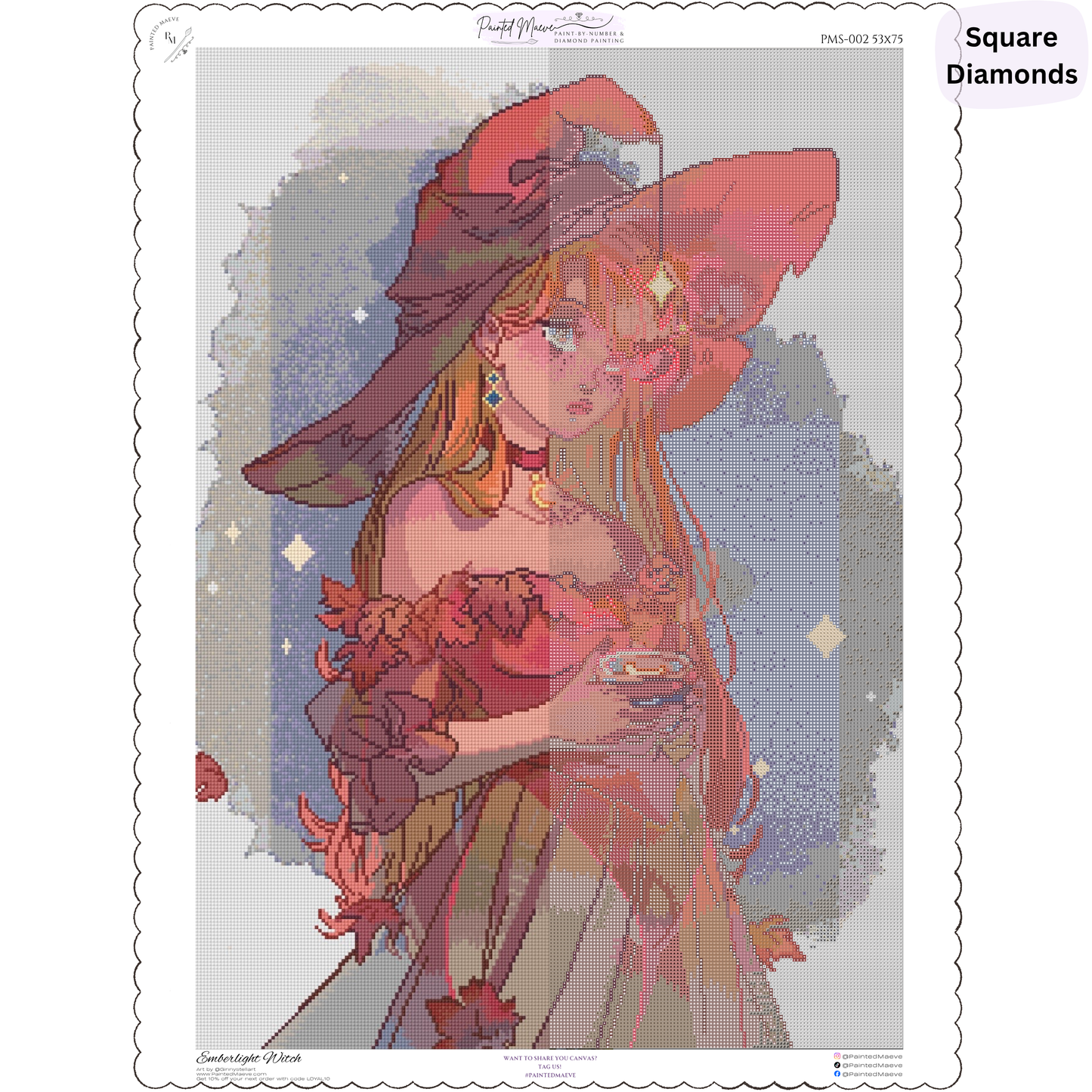 Emberlight Witch: Hand-Rendered Diamond Painting