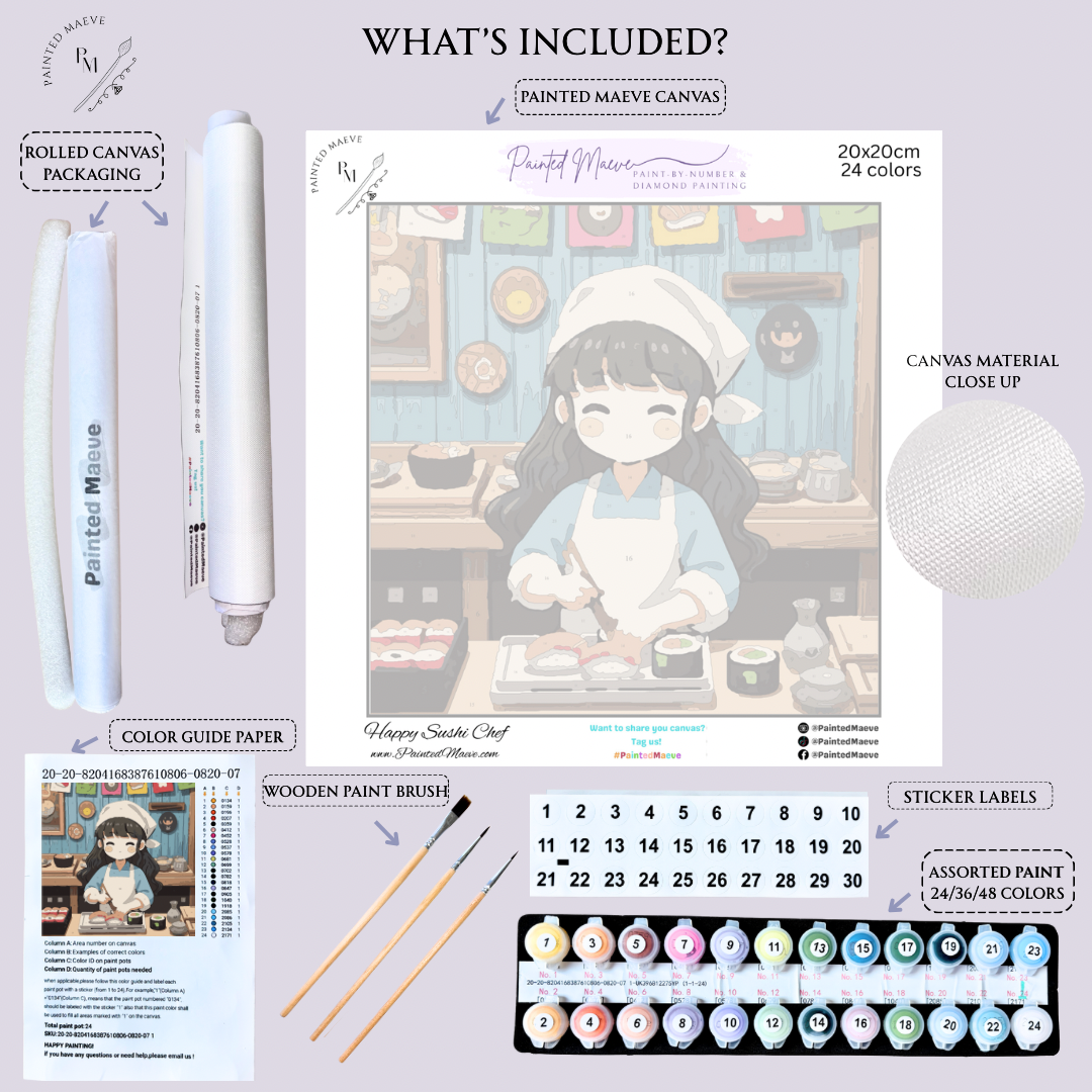 Happy Sushi Chef: Paint-by-Number Collection (24/36/48 colors | No Frame)