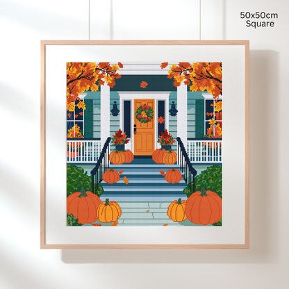 Pumpkin Porch Gathering: Hand-Rendered Diamond Painting Halloween Collection