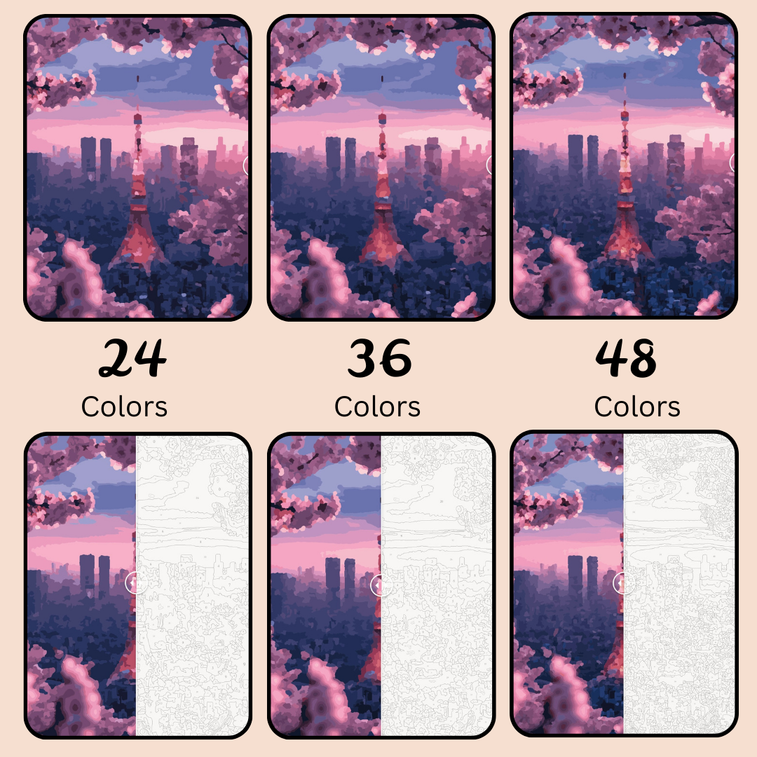Cherry Blossom Glow: Paint-by-Number Collection (24/36/48 colors | No Frame)
