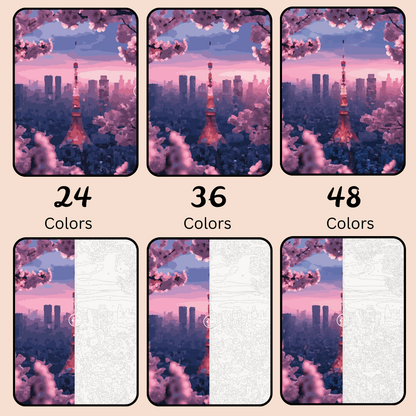 Cherry Blossom Glow: Paint-by-Number Collection (24/36/48 colors | No Frame)