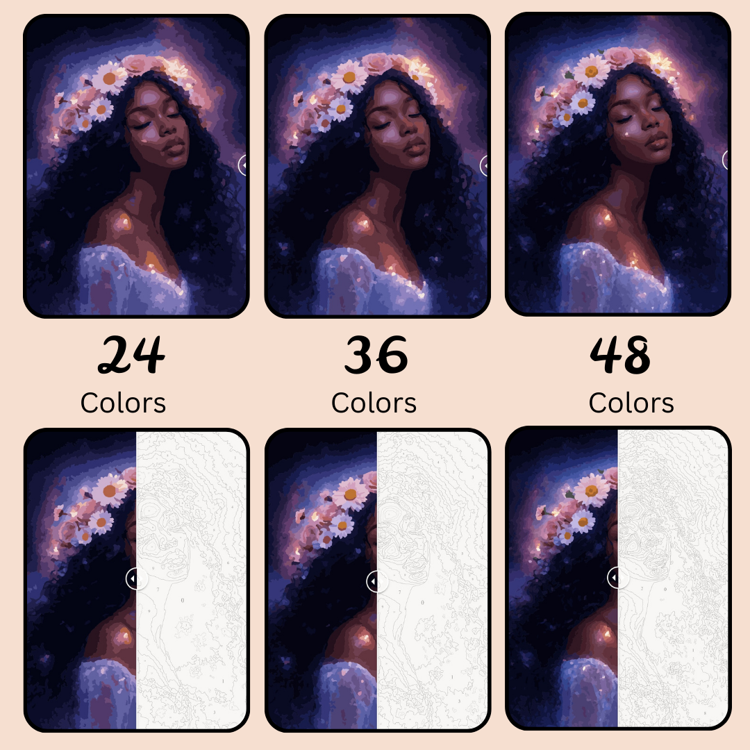 Foral Crown Goddess: Paint-by-Number Collection (24/36/48 colors | No Frame)