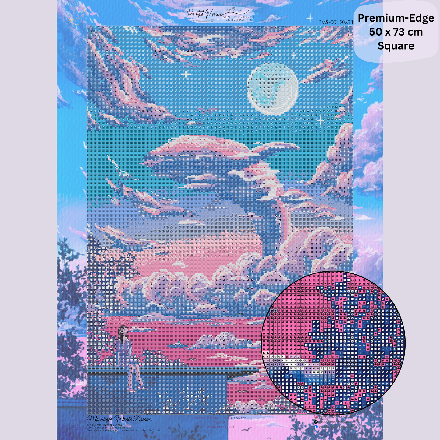 Moonlight Whale Dreams: Hand-Rendered Diamond Painting