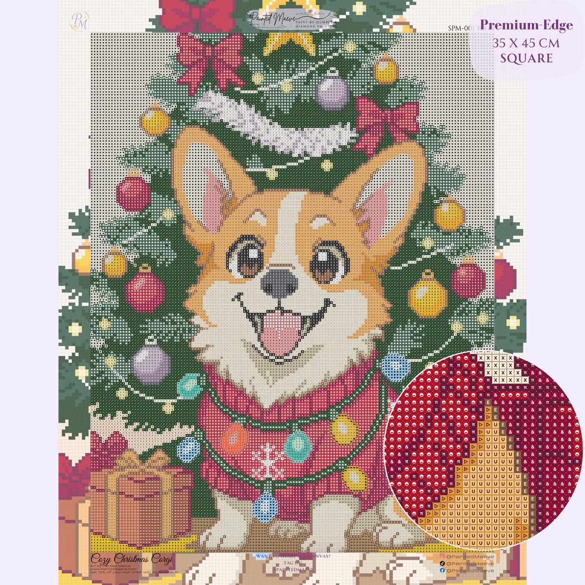 Cozy Christmas Corgi Hand-Rendered Diamond Painting
