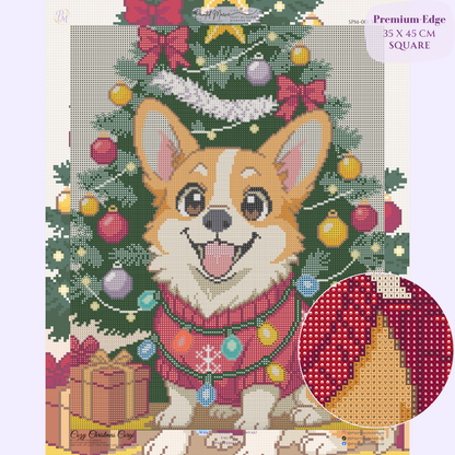Cozy Christmas Corgi Hand-Rendered Diamond Painting