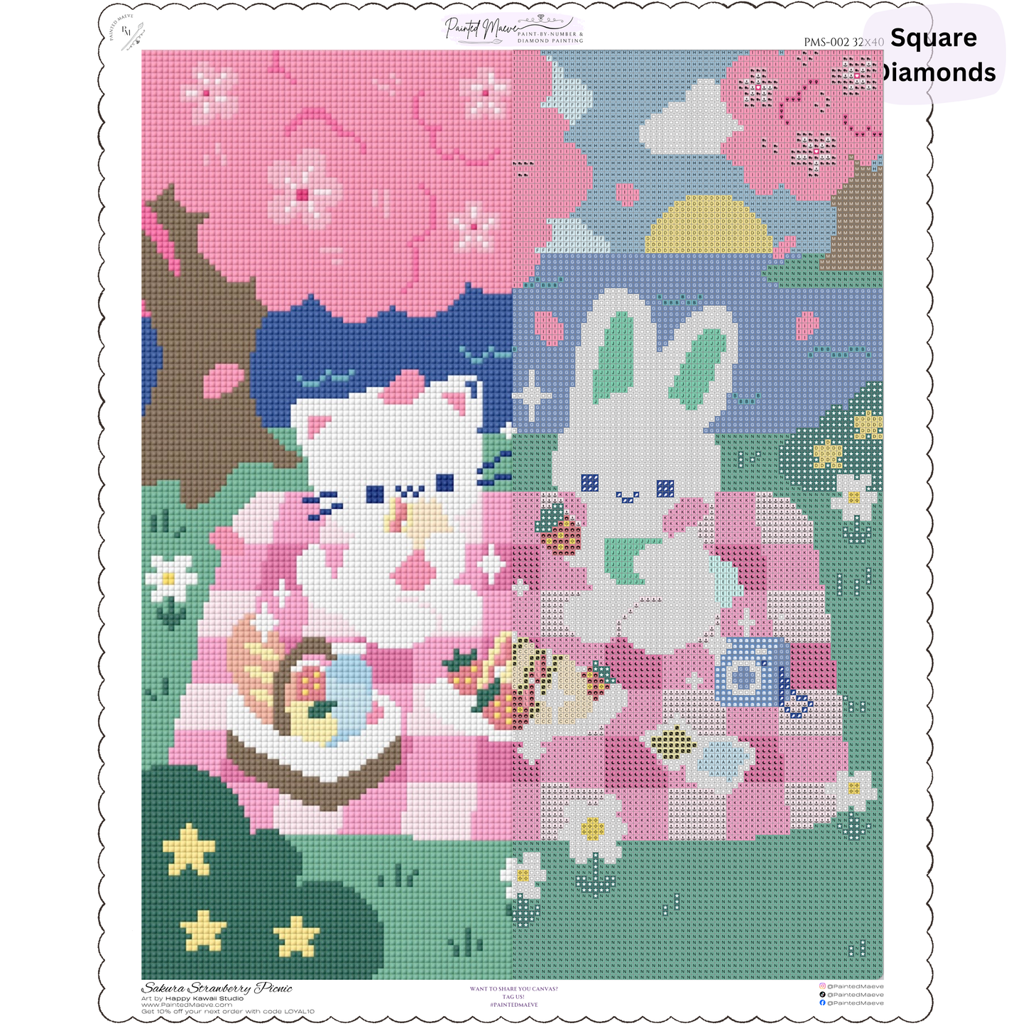 Sakura Strawberry Picnic: Hand-Rendered Diamond Painting