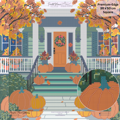 Pumpkin Porch Gathering Hand-Rendered Diamond Painting