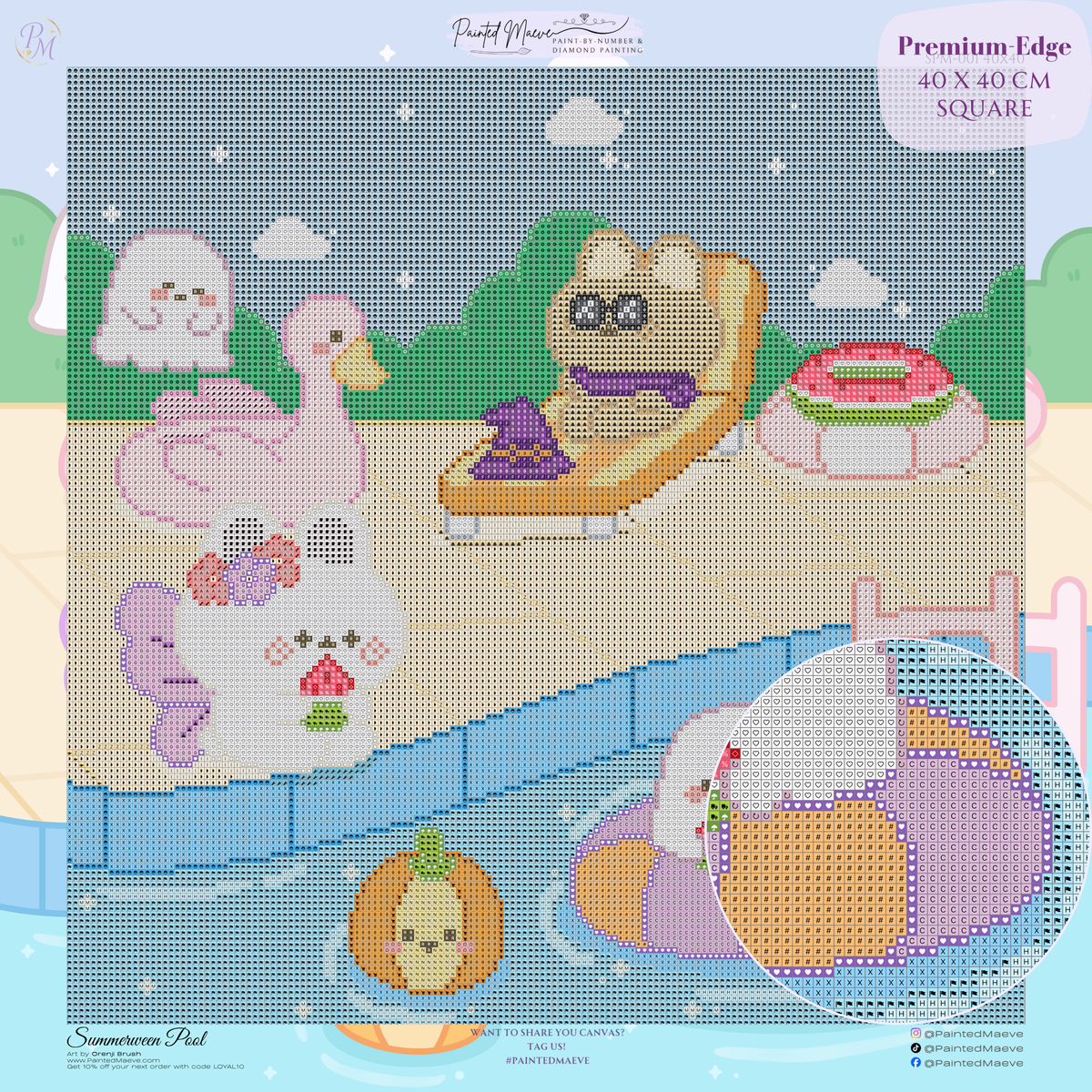 Summerween Pool Hand-Rendered Diamond Painting
