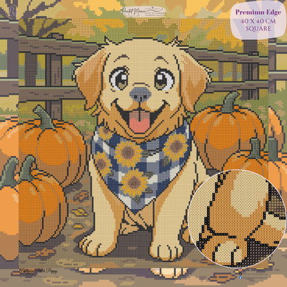 Pumpkin Patch Puppy Hand-Rendered Diamond Painting