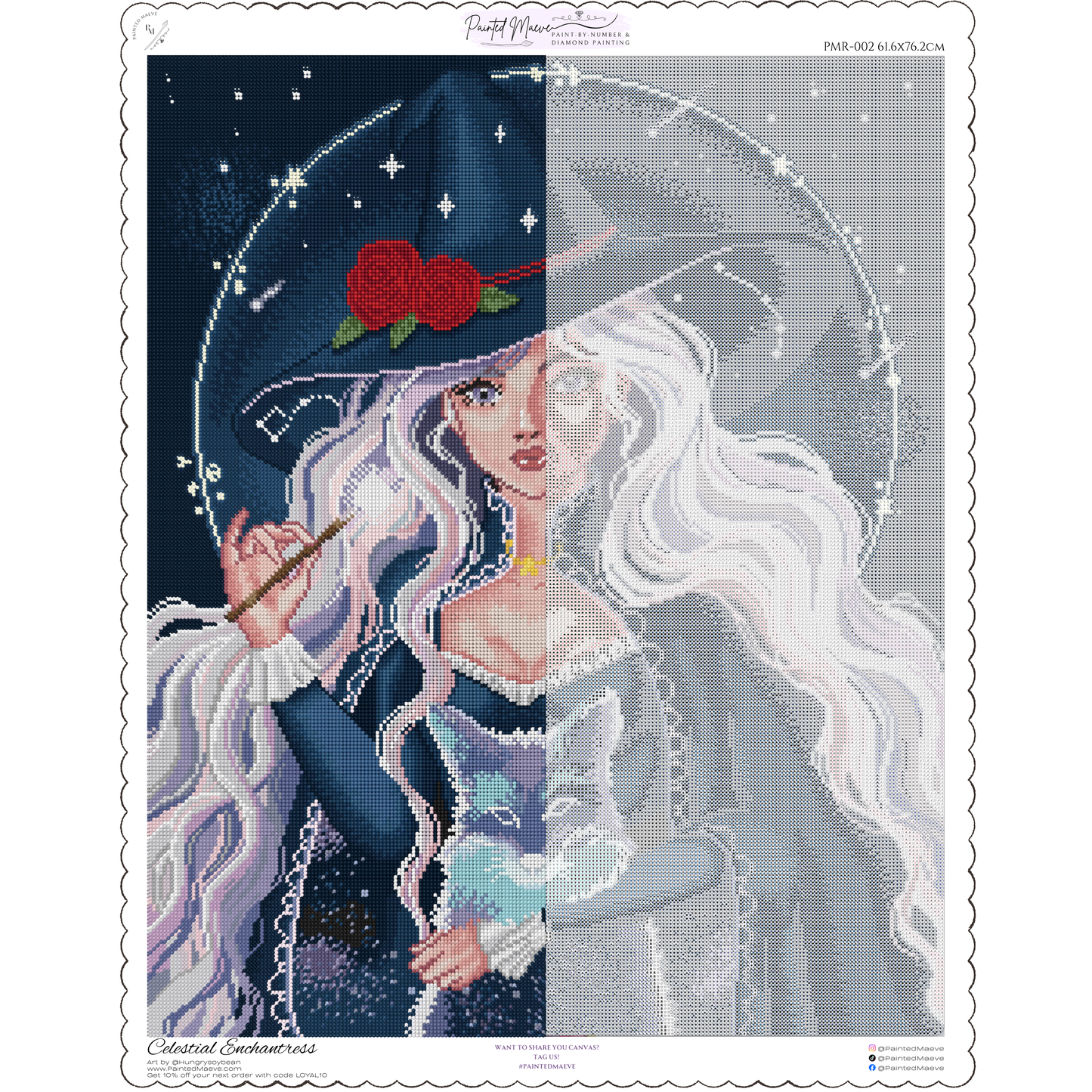 Celestial Enchantress: Hand-Rendered Diamond Painting
