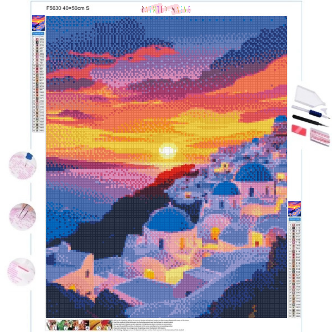 Sunset Over Santorini: Diamond Painting Collection