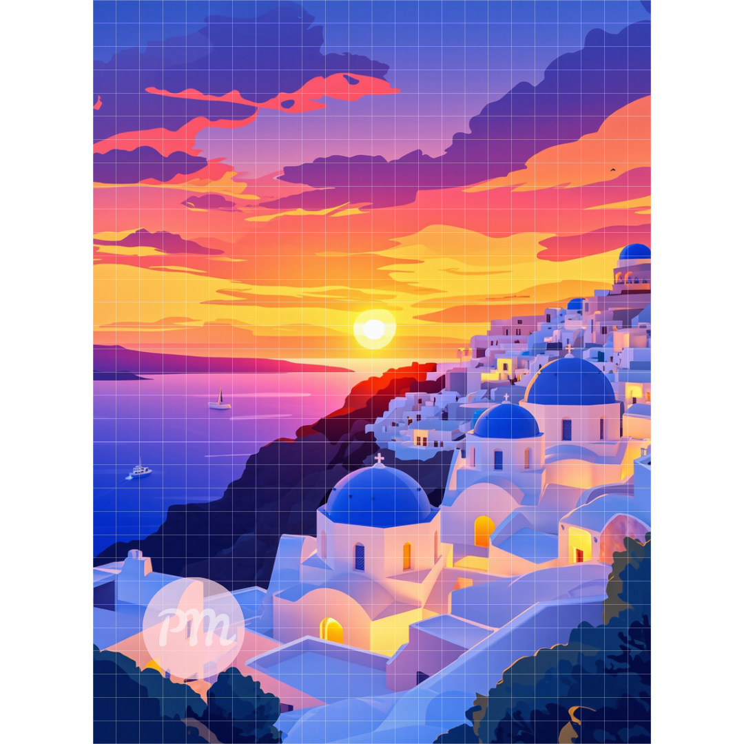 Sunset Over Santorini: Diamond Painting Collection